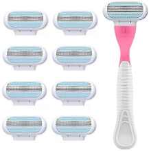 (Pink Handle. 8 Refills) Razor Blades Women, Razor Blade Refills, Designed For A Comfortable Shave Smooth Glide