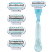 (Blue Handle. 4 Refills) Razor Blades Women, Razor Blade Refills, Designed For A Comfortable Shave Smooth Glide
