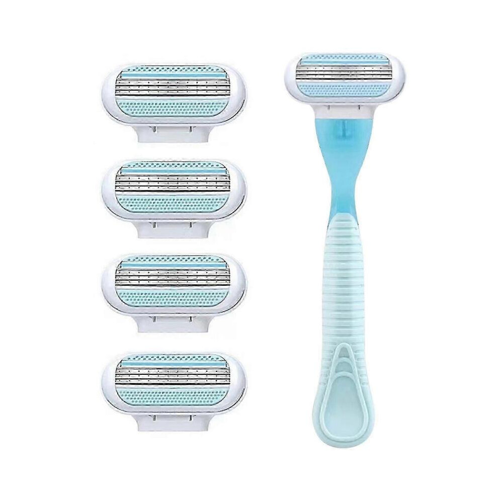 Blue ( Handle. 4 Refills) Razor Blades Women, Razor Blade Refills, Designed For A Comfortable Shave Smooth Glide