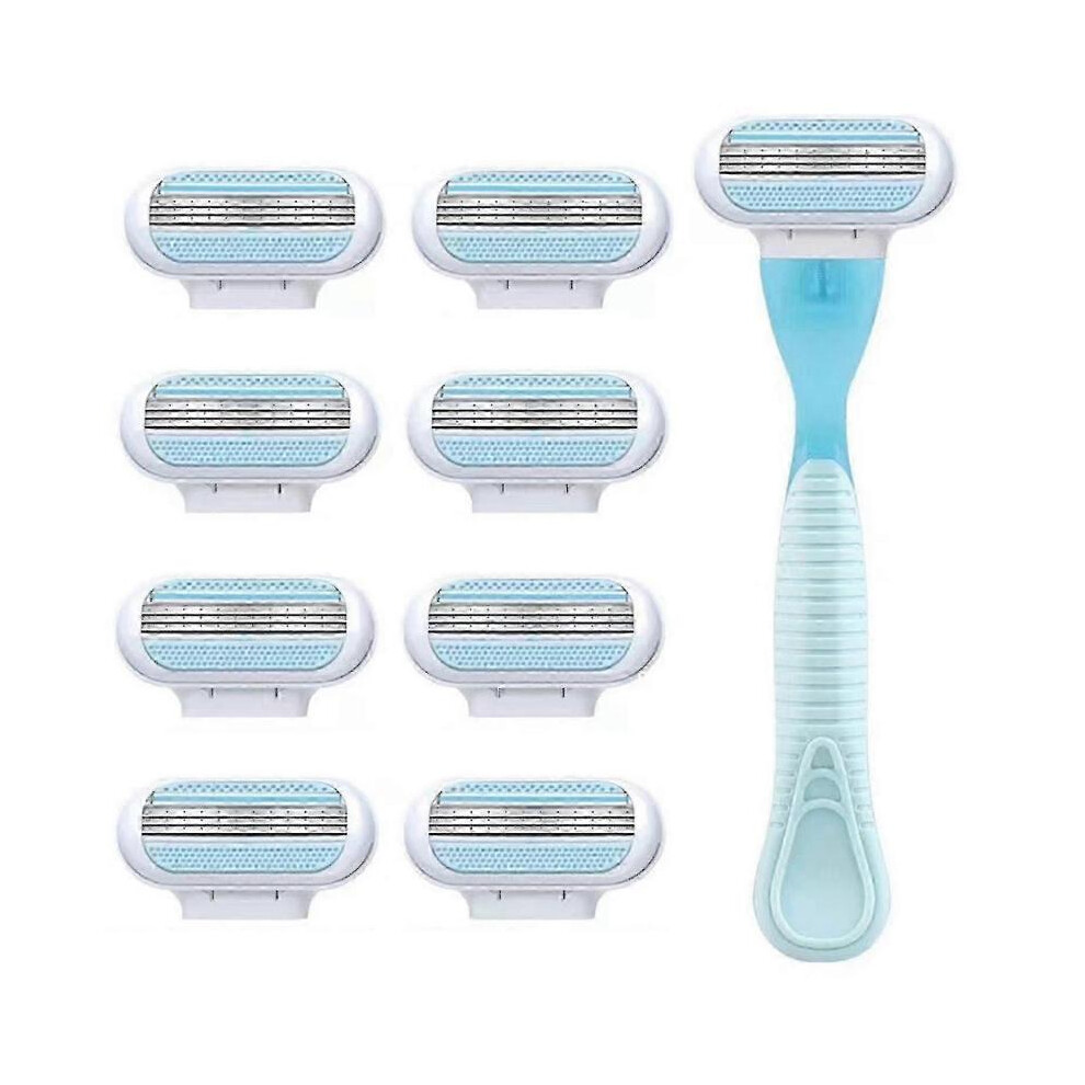 Blue ( Handle. 8 Refills) Razor Blades Women, Razor Blade Refills, Designed For A Comfortable Shave Smooth Glide