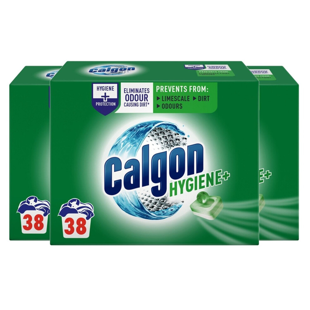 3 x Calgon Hygiene Plus Washing Machine Water Softener 38 Tablets Total 114