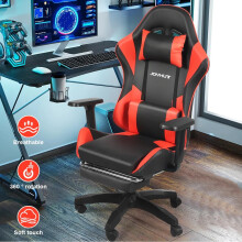 Gaming Chair Swivel Office Ergonomic Leather Racing Gamer Desk Chair Adjustable Black&Red