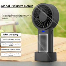 (Black-) 2025 Solar Handheld Fan - 1200mAh USB & Solar Dual Charge, Portable Survival Gear for Camping, Outdoor, Power Outage - Rechargeable Lithium Battery