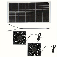 (Black) Solar Panel Fan Kit, Solar Windmill For Chicken Coop, All-Weather Dual Fans Suitable For Small Poultry Houses, Greenhouses, Conservatories