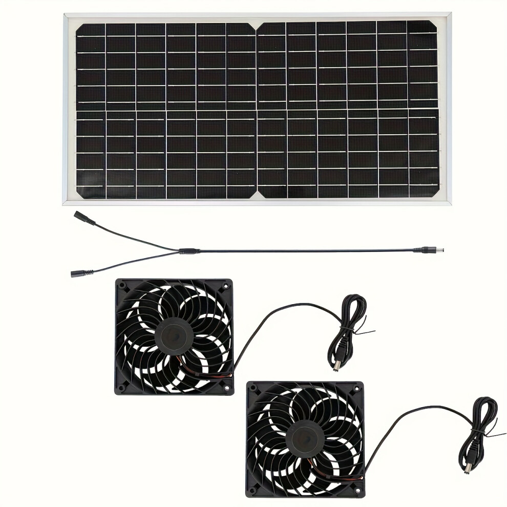 (Black) Solar Panel Fan Kit, Solar Windmill For Chicken Coop, All-Weather Dual Fans Suitable For Small Poultry Houses, Greenhouses, Conservatories