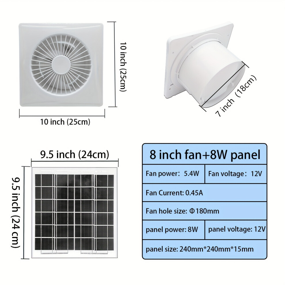 (20.32 cm Fan   8w Panel) [Solar Fan] High-Speed Solar Fan | Household Cooling Solar Fan with Solar Panel, Bracket Kit, and Check Valve-image-OPC-PHGDVCY-NEW