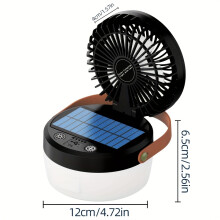 (Black) A Solar-Powered LED Lamp That Doubles As A Rechargeable Outdoor Travel Fan And Flashlight, Featuring Four Lighting Modes