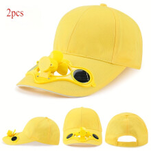 (Yellow, 2pcs) Solar Fan Hat with Built-In Quiet Fan & Sunlight - Adjustable Baseball Cap for Outdoor Hiking, Fishing, Camping - Breathable Polyester