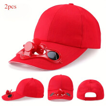 (Red, 2pcs) Solar Fan Hat with Built-In Quiet Fan & Sunlight - Adjustable Baseball Cap for Outdoor Hiking, Fishing, Camping - Breathable Polyester