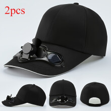 (Black, 2pcs) Solar Fan Hat with Built-In Quiet Fan & Sunlight - Adjustable Baseball Cap for Outdoor Hiking, Fishing, Camping - Breathable Polyester