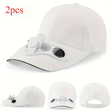 (White, 2pcs) Solar Fan Hat with Built-In Quiet Fan & Sunlight - Adjustable Baseball Cap for Outdoor Hiking, Fishing, Camping - Breathable Polyester