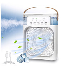 (White) USB-Powered Portable Mini Air Conditioner & Humidifier with 4 Speeds, Quiet Lightweight Design, Night Light Feature