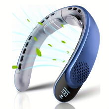 (Blue) Rayronix Rechargeable Neck Fan with LED Display, 3 Speeds, 360 Cooling Personal Fan, 4000mAh USB-C Portable Fan