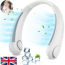 (white) 6000mah Neck Hanging Fan Portable Bladeless Lazy Neckband Cooler Rechargeable UK