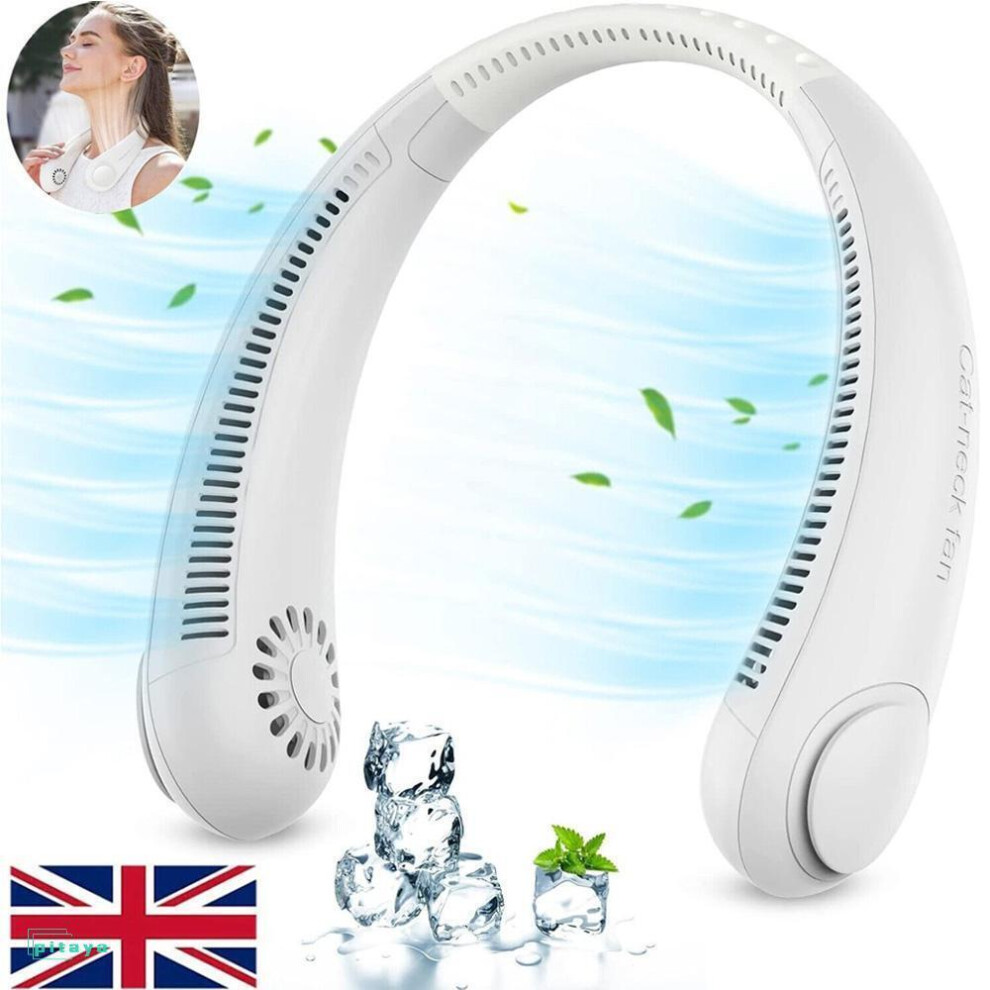 Flemye (White) 6000Mah Neck Hanging Fan Portable Bladeless Lazy Neckband Cooler Rechargeable Uk White