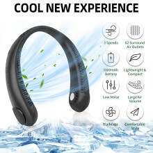 (black) 6000mah Neck Hanging Fan Portable Bladeless Lazy Neckband Cooler Rechargeable UK