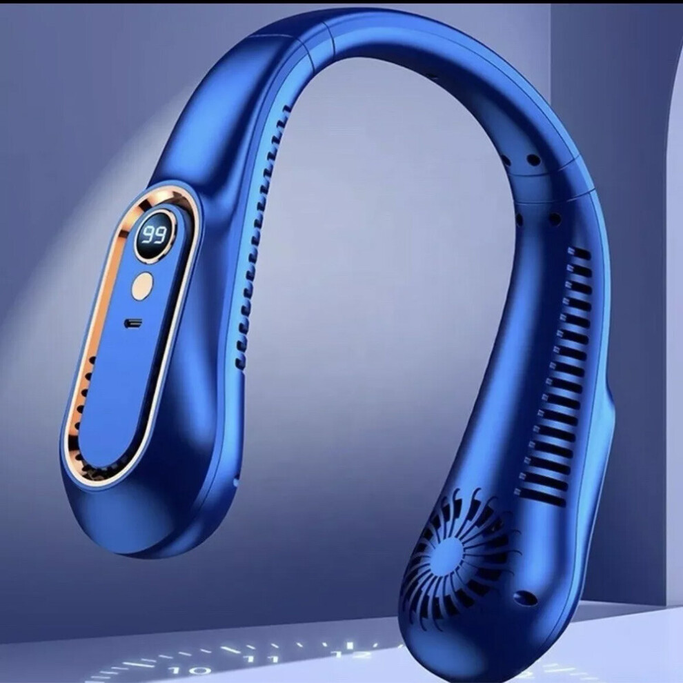 Flemye (Blue) 6000Mah Neck Hanging Fan Portable Bladeless Lazy Neckband Cooler Rechargeable Uk Blue