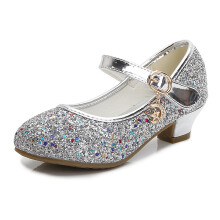 (Silver, UK10.5 Kids/Inner length 7.36 inch) Kids Girls' Sandals Glitter Party Wedding Shoes