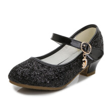(Black, UK11 Kids/Inner length 7.56 inch) Kids Girls' Sandals Glitter Party Wedding Shoes