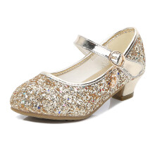 (Gold, UK1 /Inner length 8.15 inch) Kids Girls' Sandals Glitter Party Wedding Shoes