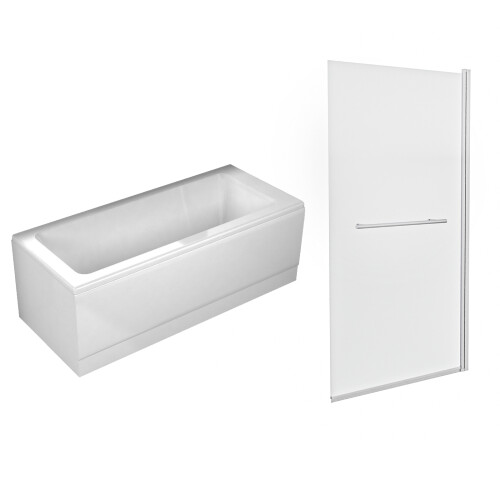 NES Home Nes Home 1700mm Square Bath, Square 800mm Bath Screen with Towel Bar