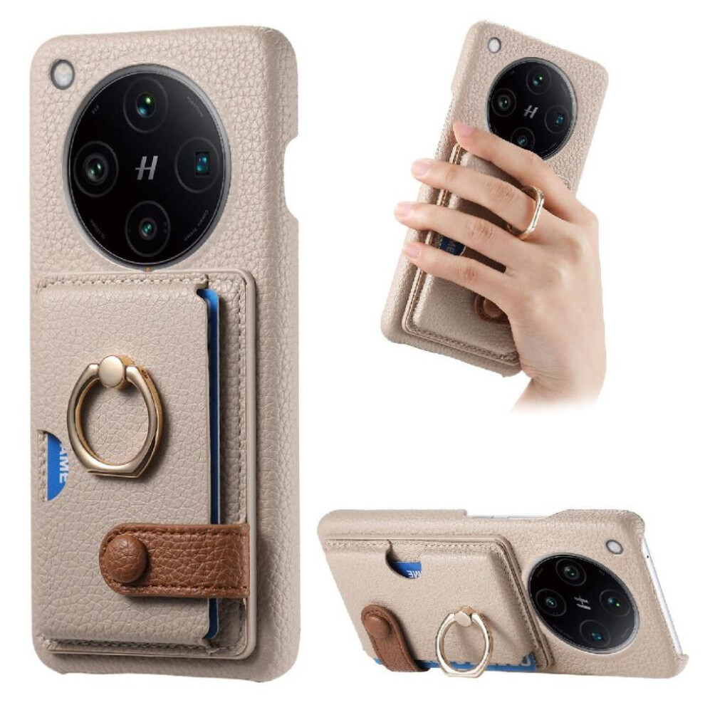 Photos - Case   for Oppo Find X8 Pro Card Slots Premium Textured Leather Ring Stand(Khaki )