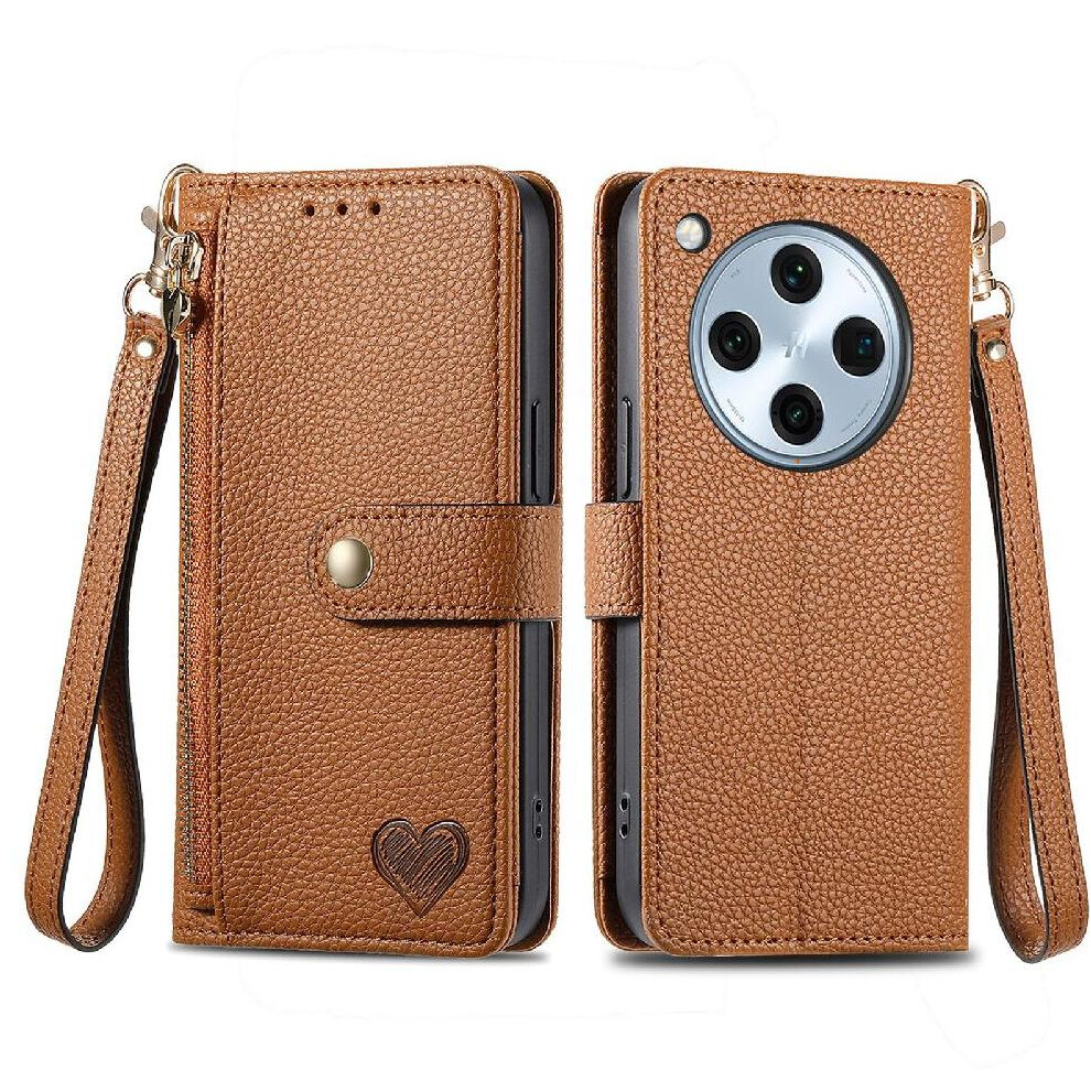 Photos - Case   for Oppo Find X8 Pro Wallet Love Lanyard Leather  Zipper(Brown)