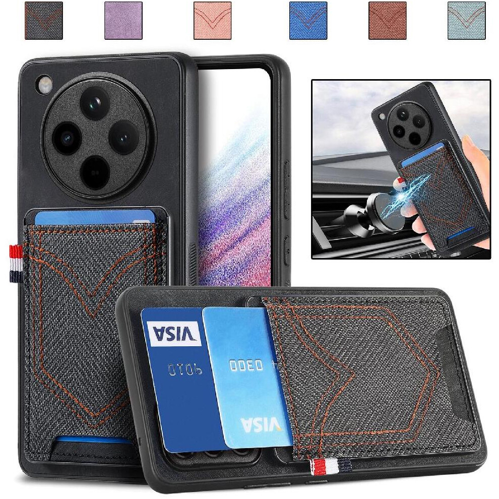 (Black) Case For Oppo Find X8 Pro Jeans Pocket Design Magnetic Car Mount Crad Slot Black 764563542291