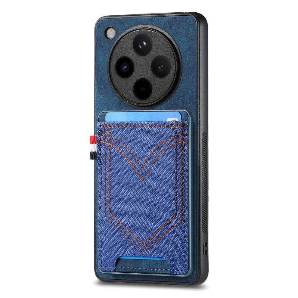 (Blue) Case For Oppo Find X8 Pro Jeans Pocket Design Magnetic Car Mount Crad Slot Blue 764563542307