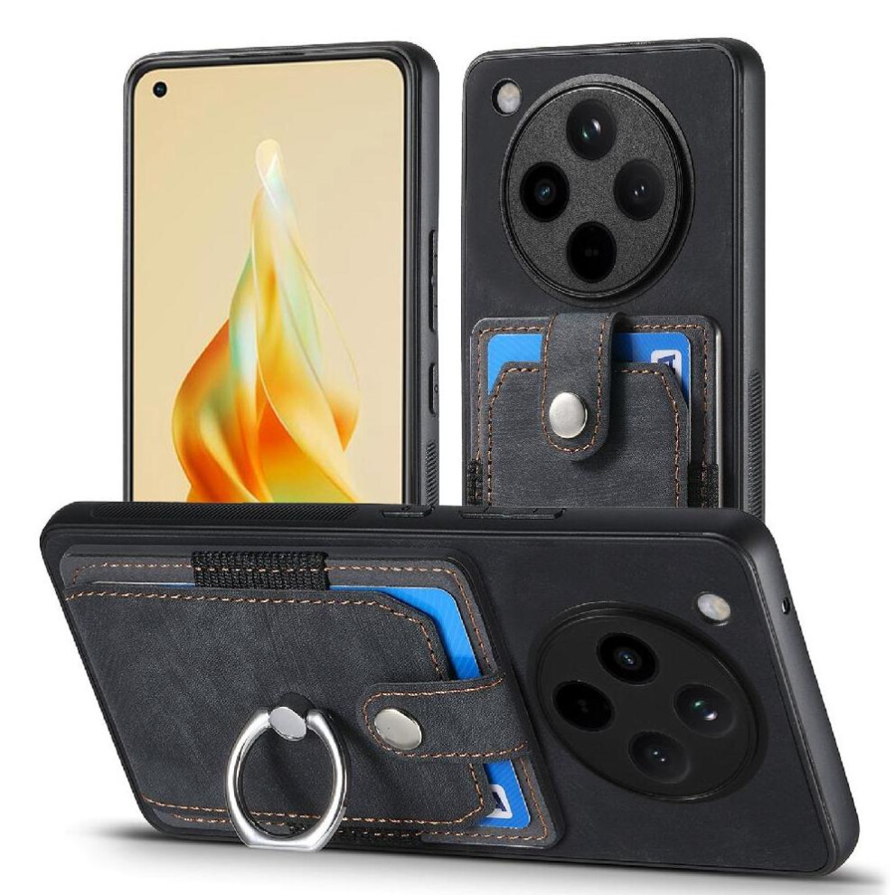 (Black) Case For Oppo Find X8 Pro Ring Holder Crad Slot Stand Magnetic Car Mount Black 764563542246