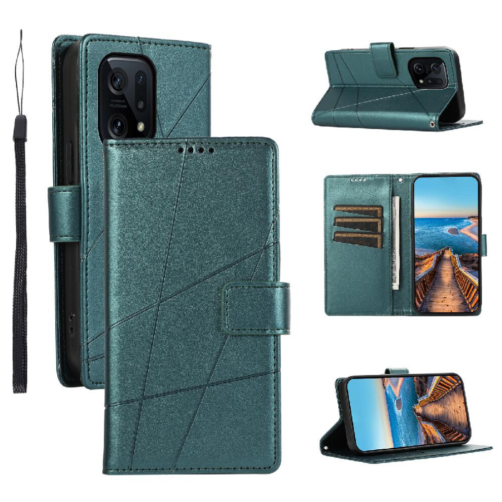 (Green) Flip Case For Oppo Find X5 Three Card Slots Shockproof Kickstand Shock Absorbing Green 764563543021