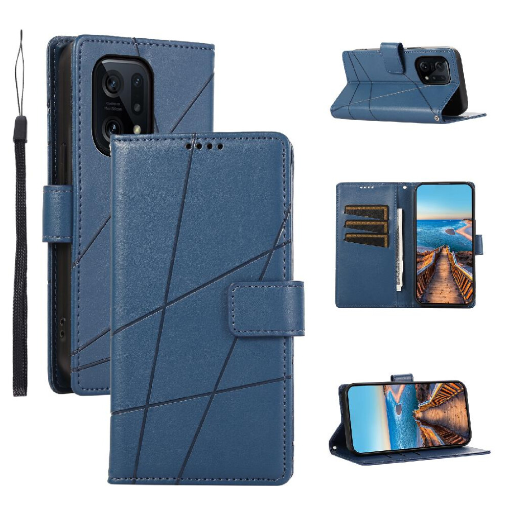 (Blue) Flip Case For Oppo Find X5 Three Card Slots Shockproof Kickstand Shock Absorbing Blue 764563542987