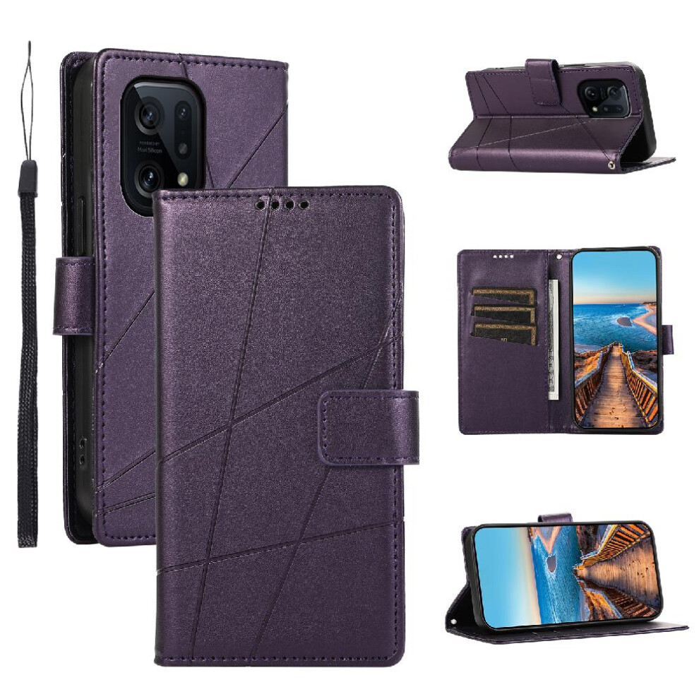 (Purple) Flip Case For Oppo Find X5 Three Card Slots Shockproof Kickstand Shock Absorbing Purple 764563543038