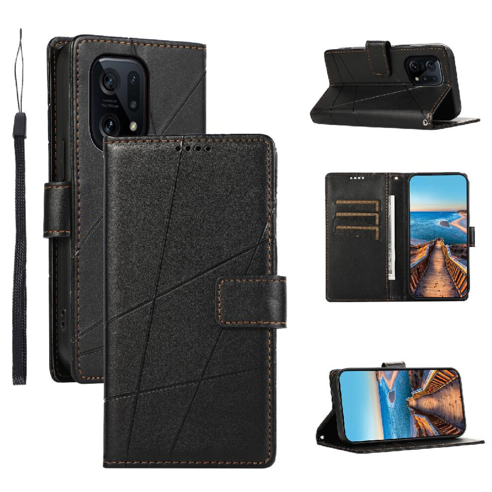 (Black) Flip Case For Oppo Find X5 Three Card Slots Shockproof Kickstand Shock Absorbing Black 764563542994