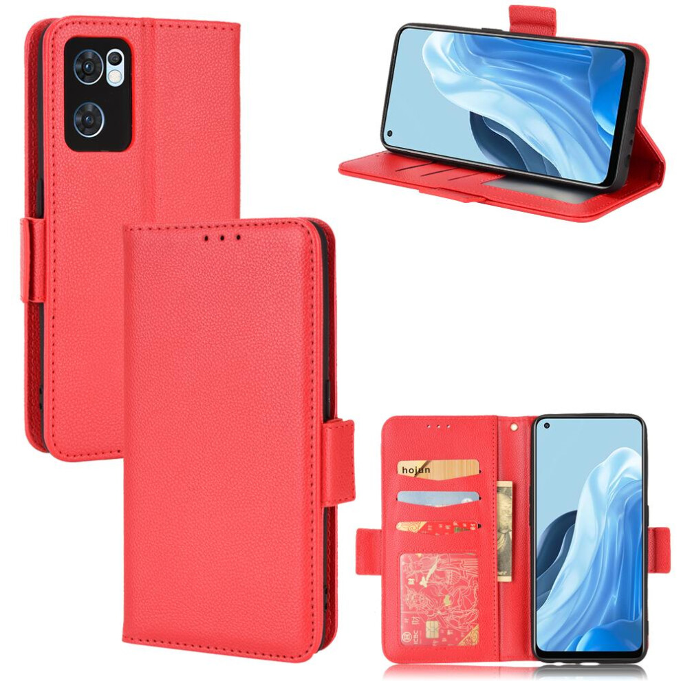 (Red) Case For Oppo Find X5 Lite Side Buckle Card Slots Holder Wallet Pu Leather Magnetic Red 764563543069