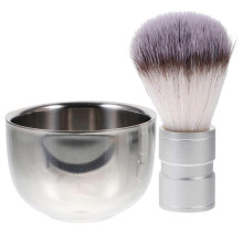 Nylon Hair Shaving Brush with Double Layer Stainless Steel Shave Bowl Mug Color random