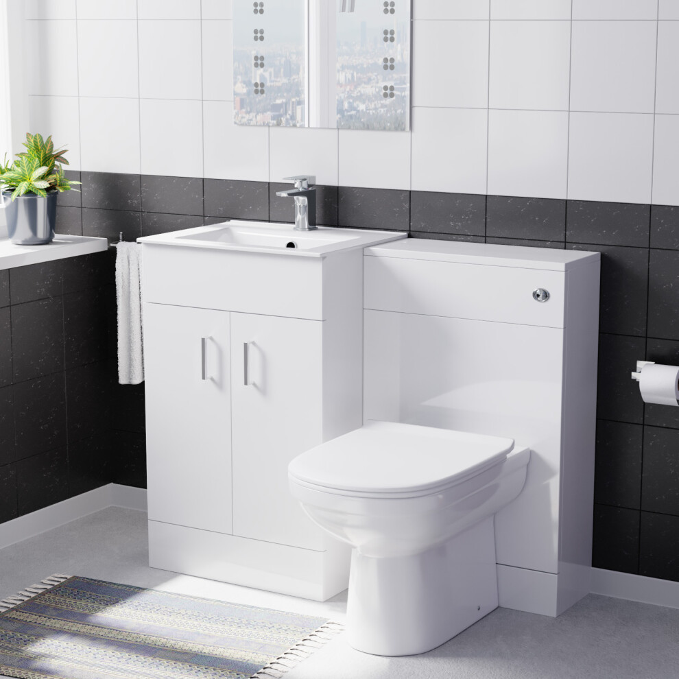Nes Home White 500mm Vanity Basin, WC Unit & Elso Back to Wall