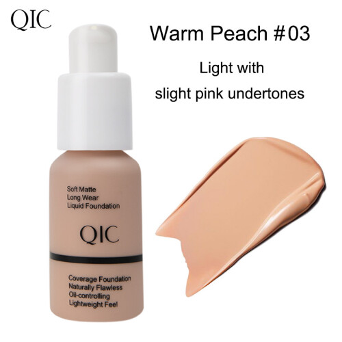 (Warm Peach #03) QIC Matte Liquid Foundation Oil Control Flawless Moisturizing Full Coverage
