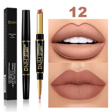 (#12) Double Head Lipstick Lip Liner Waterproof Pencil Pen Matte Long Lasting Makeup