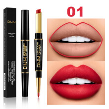 (#01) Double Head Lipstick Lip Liner Waterproof Pencil Pen Matte Long Lasting Makeup