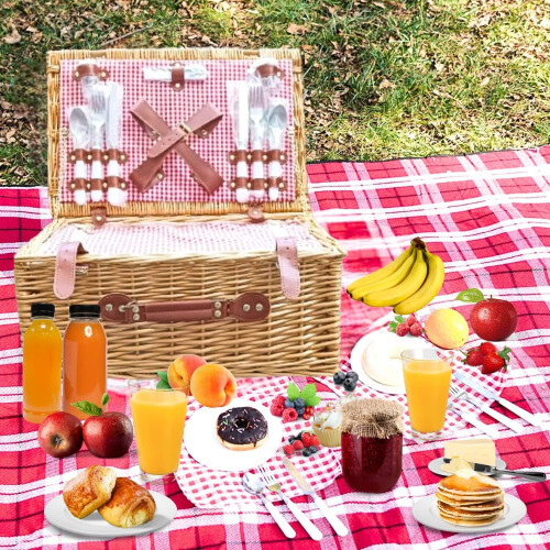 Trendi Premium Wicker Picnic Basket Set for 4 Persons 2