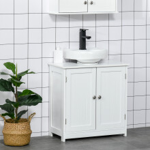 kleankin 60x60cm Under-Sink Storage Cabinet with Adjustable Shelf, U-Shaped Cut-Out, White - 834-279WT