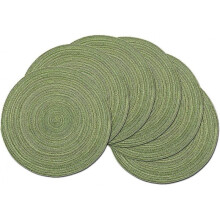 Set of 6 Green Round Placemat Cotton Woven Placemat Washable Christmas Placemat Heat Resistant Placemats, for Wedding Party 38x38cm