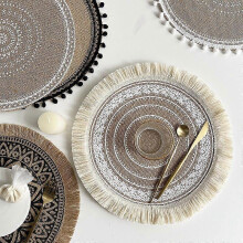 Coaster Placemat Cotton and Linen Dining Table Insulation Mat Shooting Props Round Jute Decorative Mat