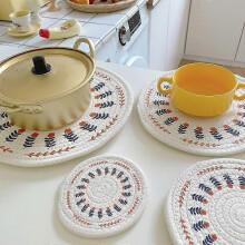 Unique Style Small Flower Cotton and Linen Mat Coaster Thickened Round Cotton Rope Mat Hand-woven Placemat Anti-scalding Dish Bowl Mat