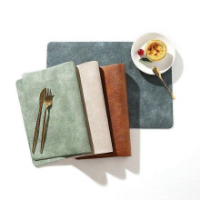 Spring PU leather cowhide patterned placemat, square anti slip insulation mat, minimalist style table mat, hotel placemat