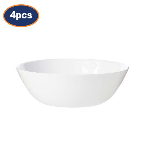 Luminarc Zelie 16cm Tempered Glass Soup & Cereal Bowls — Set of 4, White, Microwave & Dishwasher Safe