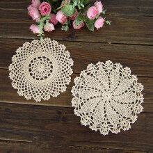 Wuhing-SJ-Beige 7 Inch 4Pcs Handmade Round Crochet Cotton Lace Table Placemats Doilies Value Pack, Mix, Beige/White