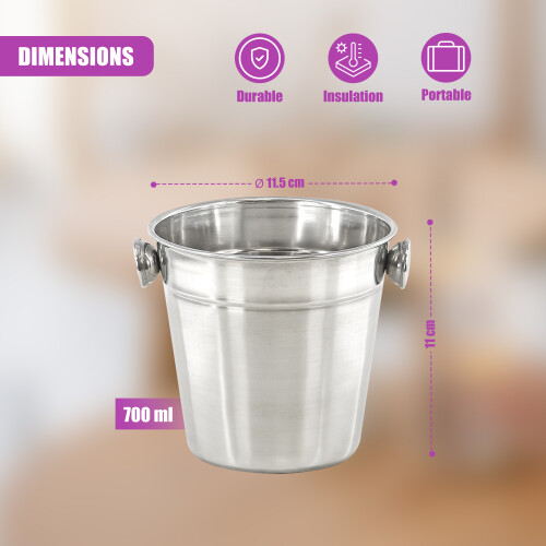 GEEZY GEEZY Stainless Steel Mini Ice Bucket with Handle Kitchen Bar Ice Cube Serving Bucket 1