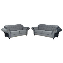 Beso Chesterfield Style French Velvet Grey Fabric 3 + 2 Seater Sofa